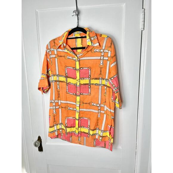 Vipavadee Women's Orange Equestrian Lightweight Horse Bit Button Blouse Large - Picture 1 of 7